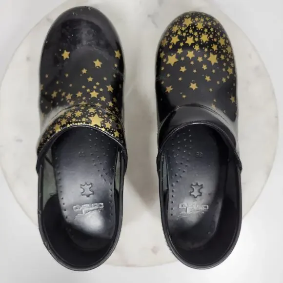 Dansko Twin Pro Professional Falling Stars Clogs Womens 39 Black